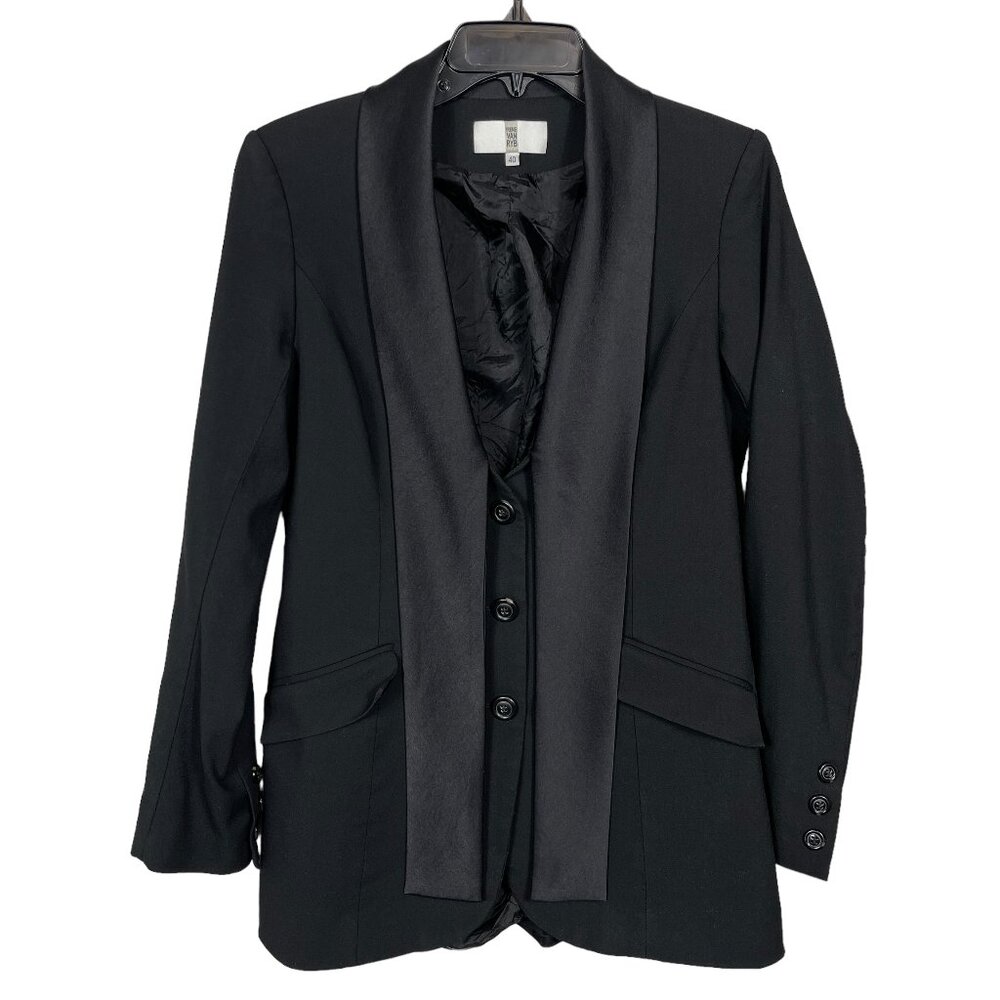 Irene Van RYB Blazer Womens 40 US 8 Black Satin Collar Wool Blend Three Button